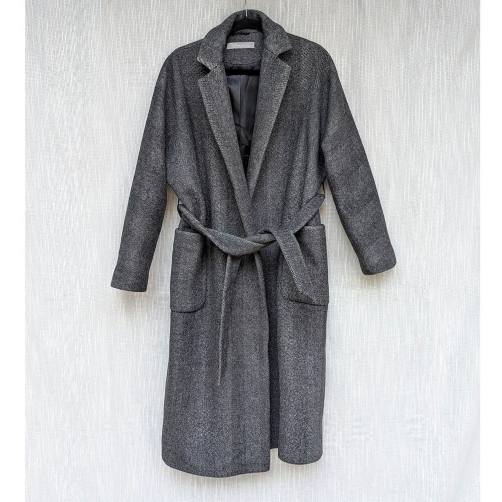 12 Storeez Wool Cashmere Coat Womens OS Gray Wrap Tie-Waist Longline